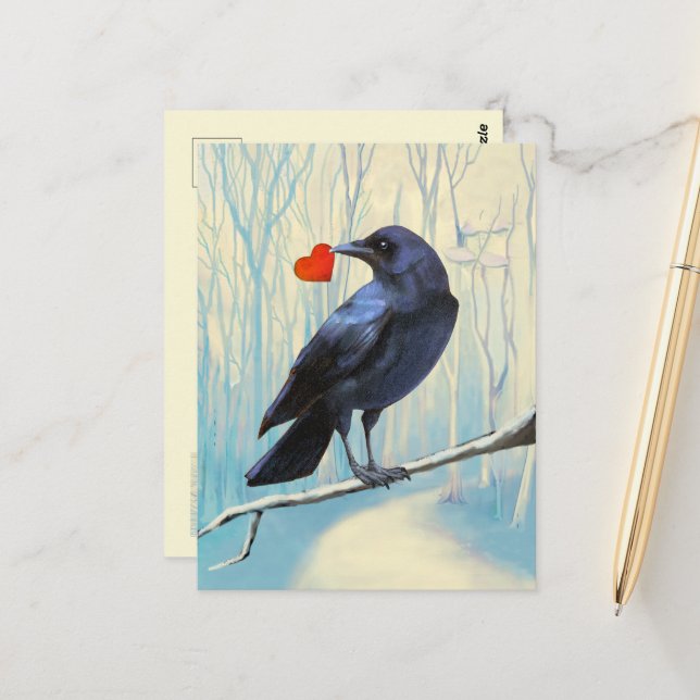 Carte postale pastel de l'amour des corbeaux (Devant/Arrière en situation)
