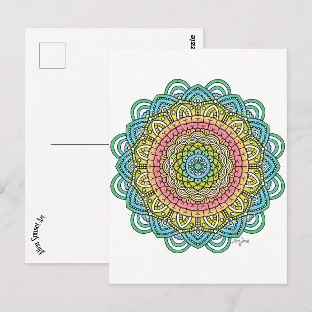 Carte Postale Pastel Defleur Mandala (Devant / Derrière)