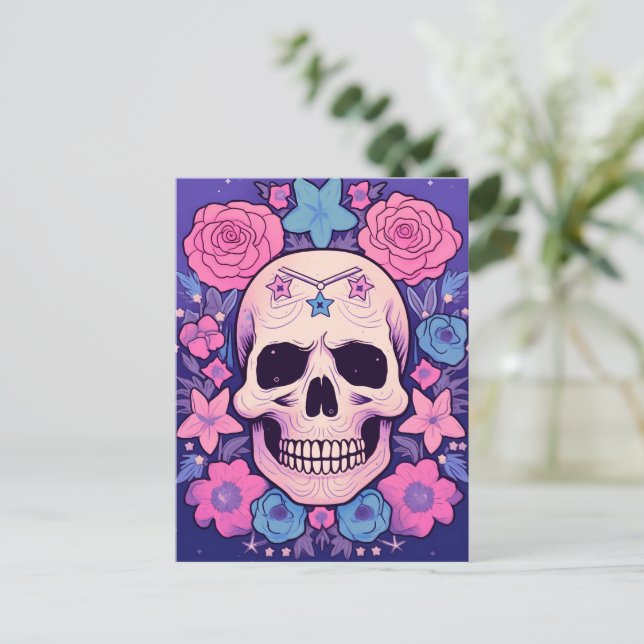 Carte Postale Pastel Floral Skull Art (Debout devant)