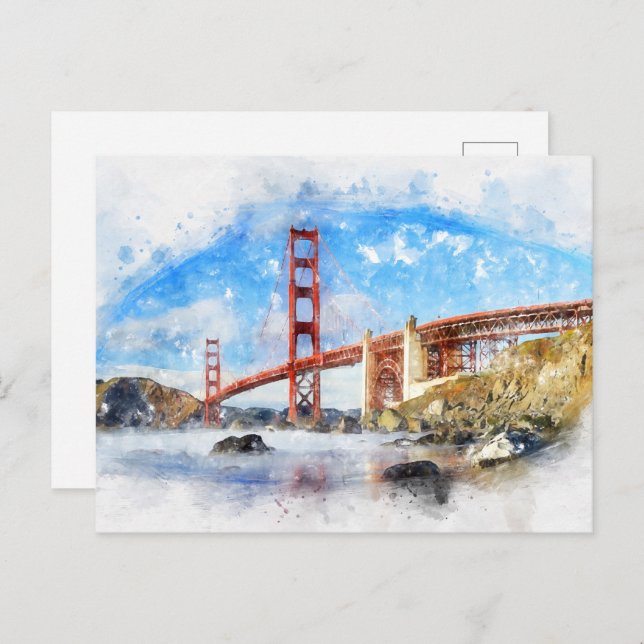 Carte Postale Pastel Golden Gate Bridge à San Francisco (Devant / Derrière)