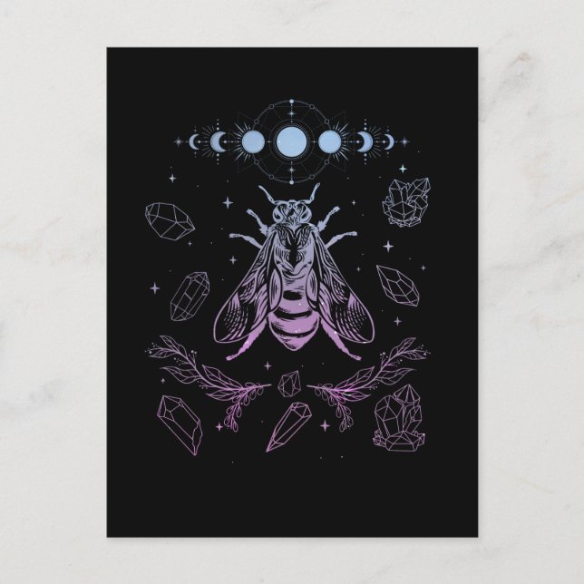 Carte Postale Pastel Goth Moon Insect Gothique Wicca Crescent Be (Devant)