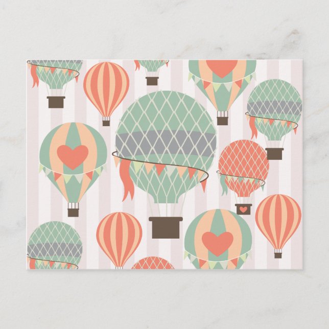 Carte Postale Pastel Hot Air Balloons Monte Pink Strié Sky (Devant)