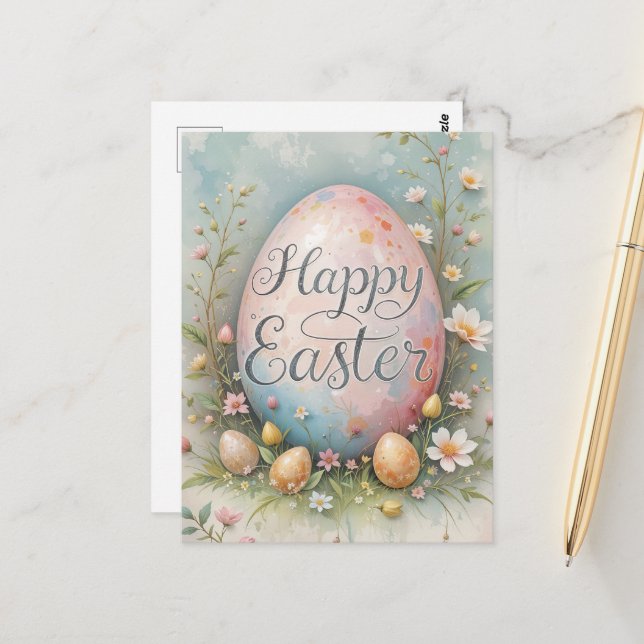 Carte Postale Pastel OEufs de Pâques Bénédiction (Devant/Arrière en situation)