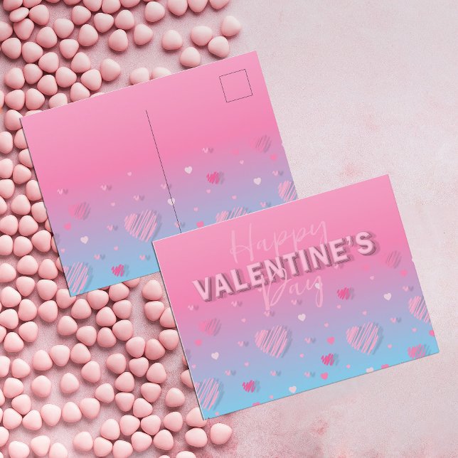 Carte Postale Pastel Pink Scribble Hearts Heureuse Sainte-Valent (Créateur téléchargé)