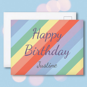 Carte Postale Pastel Rainbow Diagonal Stripes Anniversaire