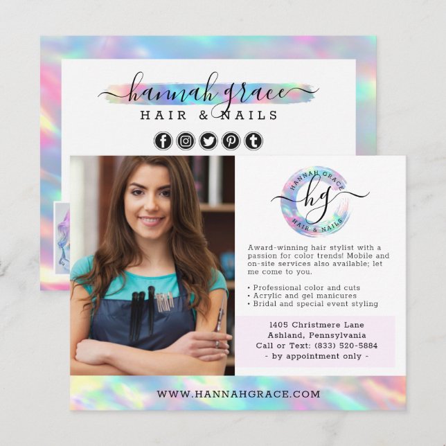 Carte Postale Pastel Rainbow Hair Nails Business Marketing Photo (Devant / Derrière)