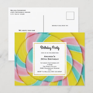 Carte Postale Pastel Rainbow Spiral Candy fête d'anniversaire