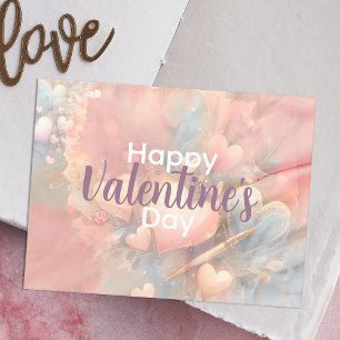 Carte Postale Pastel romantique Whimsical Coeurs Saint-Valentin