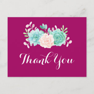 Carte Postale Pastel Rose & Vert Floral Bouquet Party Merci