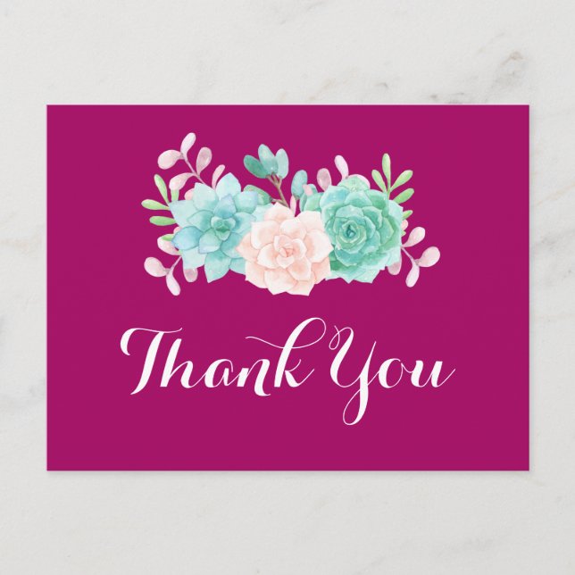 Carte Postale Pastel Rose & Vert Floral Bouquet Party Merci (Devant)
