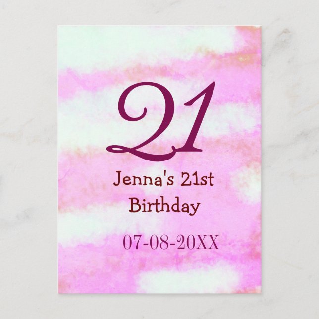 Carte Postale Pastel rose vert simple nom date 21e anniversaire  (Devant)