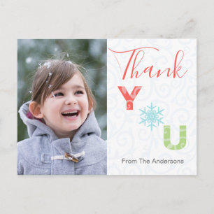 Carte Postale Pastel Snowflake Photo moderne Merci de vacances