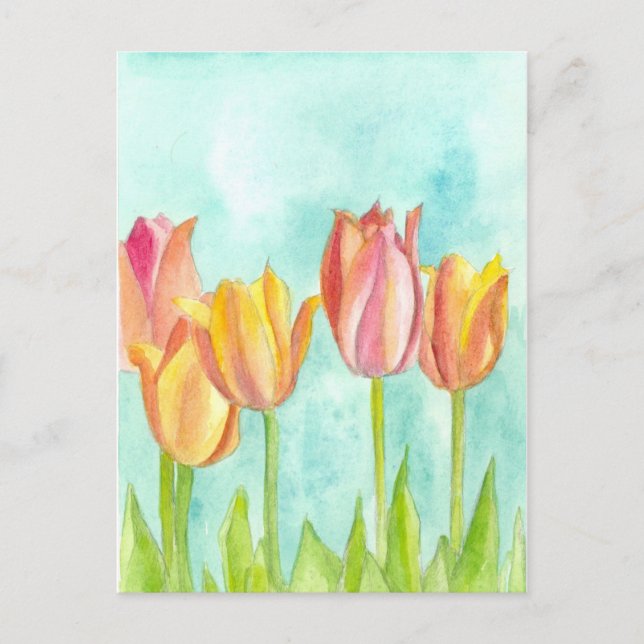 Carte Postale Pastel Tulip Aquarelle Fleurs rose doux (Devant)
