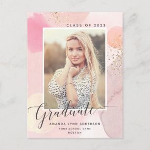 Carte Postale Pastel Watercolor Photo Graduation Faire-part