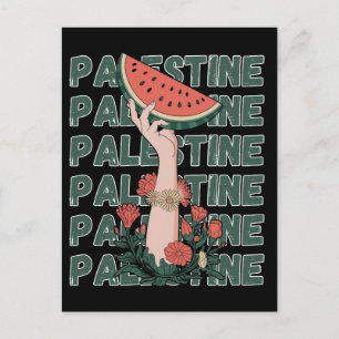 Carte Postale pastèque, fleurs et palestine Texte Répéter