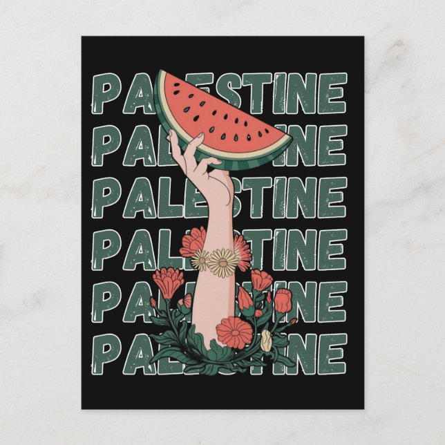 Carte Postale pastèque, fleurs et palestine Texte Répéter (Devant)