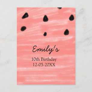 Carte Postale Pastèque rouge noir anniversaire ajouter nom date 
