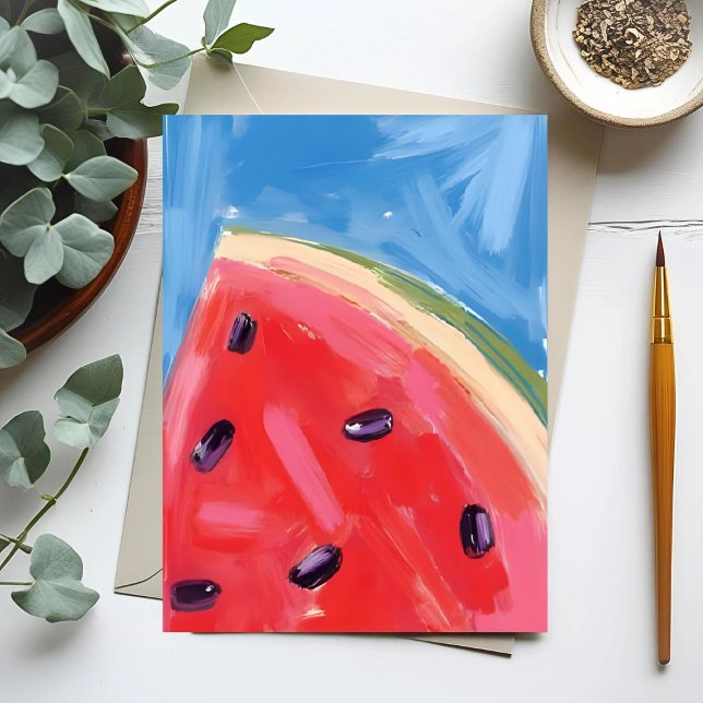 Carte Postale Pastèque rouge | Peinture de fruits à l'aquarelle (Créateur téléchargé)