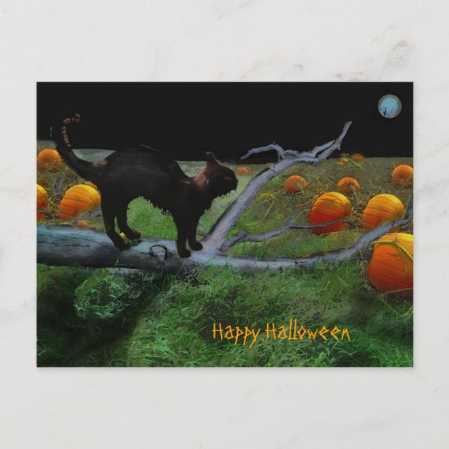 Carte Postale patch citrouille, Happy Halloween (Devant)