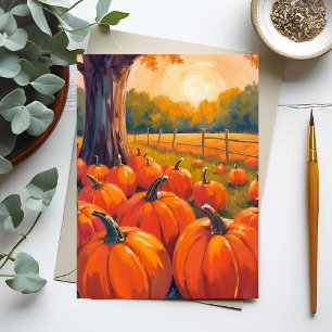 Carte Postale Patch de citrouilles   Automne Orange Aquarelle