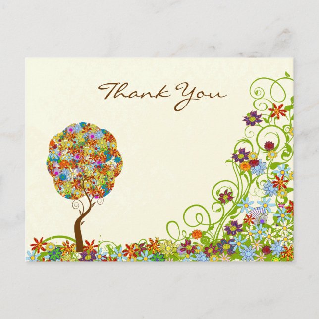 Carte Postale Patchwork forestier enchanté Merci floral (Devant)