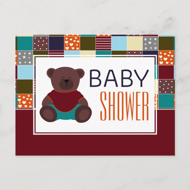 Carte Postale Patchwork Teddy Bear, Baby shower Invitation (Devant)