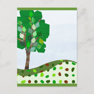 Carte Postale Patchwork Tree coloré et Green Hills