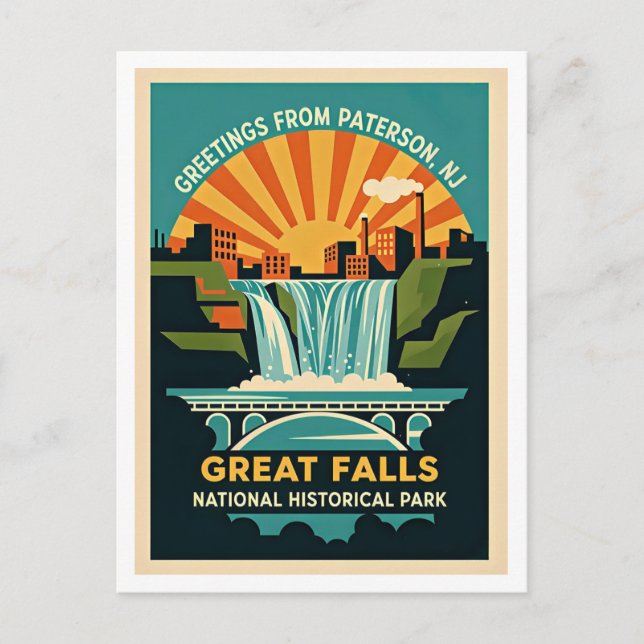 Carte Postale Paterson NJ Great Falls Historic District Rétro  (Devant)