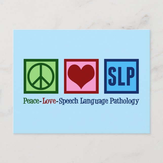 Carte Postale Pathologie du langage vocal Paix Amour SLP Bleu (Devant)