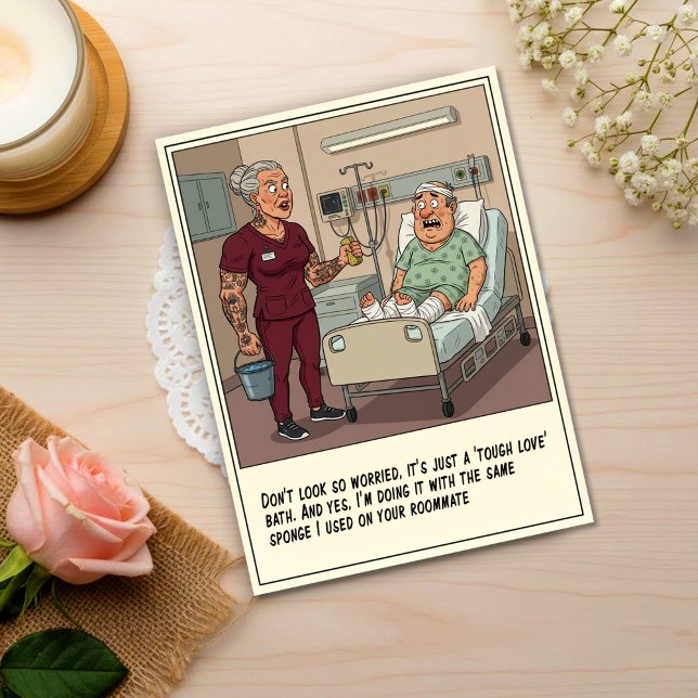 Carte Postale Patient effrayé par la toilette éponge de l'infirm (Créateur téléchargé)