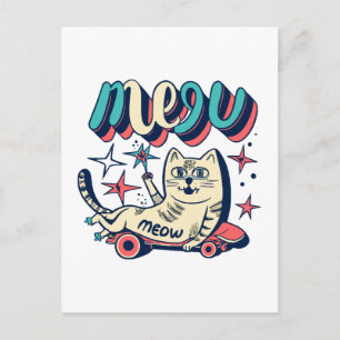 Carte Postale Patinage de chat Miaou
