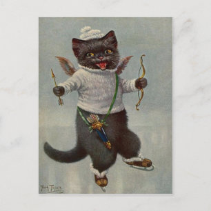 Carte Postale Patinage de chats cupides Vintage au début des ann