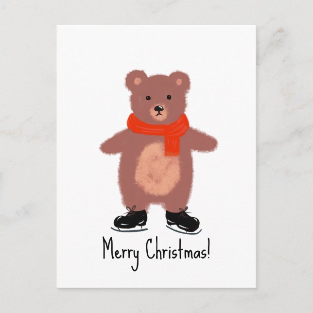 Carte Postale Patinage drôle d'ours (Devant)