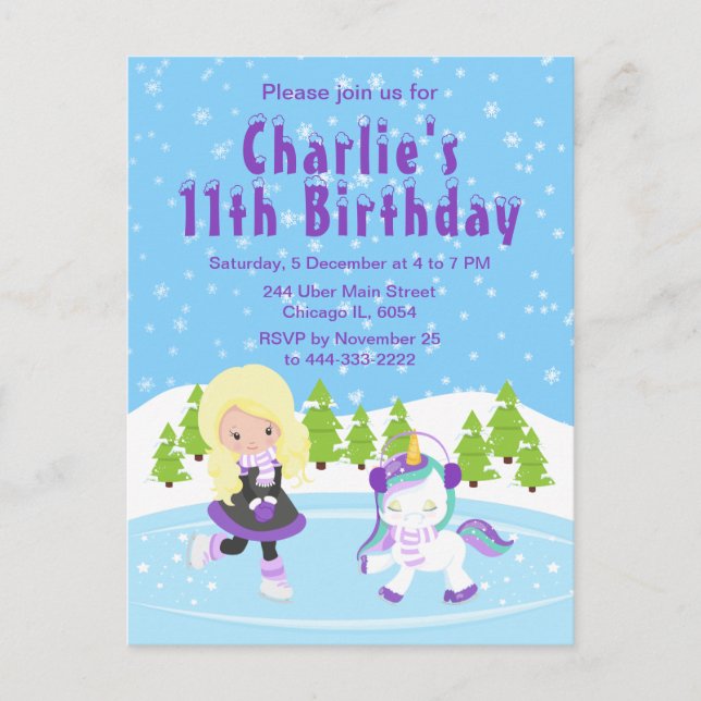 Carte Postale Patinage hivernal Anniversaire Blonde Hair Girl Po (Devant)