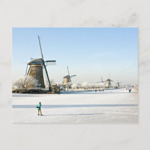 Carte Postale Patinage sur glace à Kinderdijk Holland