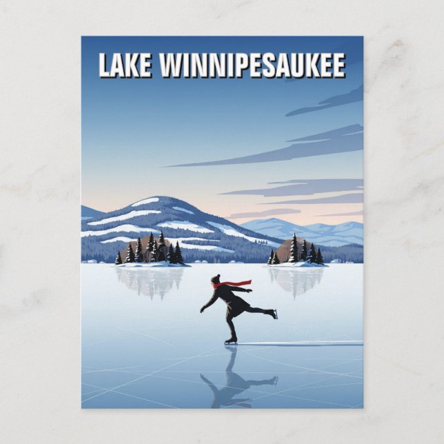 Carte Postale Patinage sur glace dans le lac Winnipesaukee Voyag (Devant)