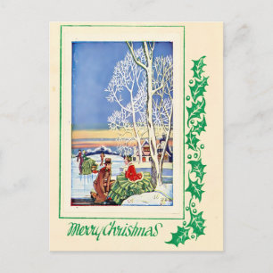 Carte Postale Patinage sur glace et neige des fêtes hivernales d