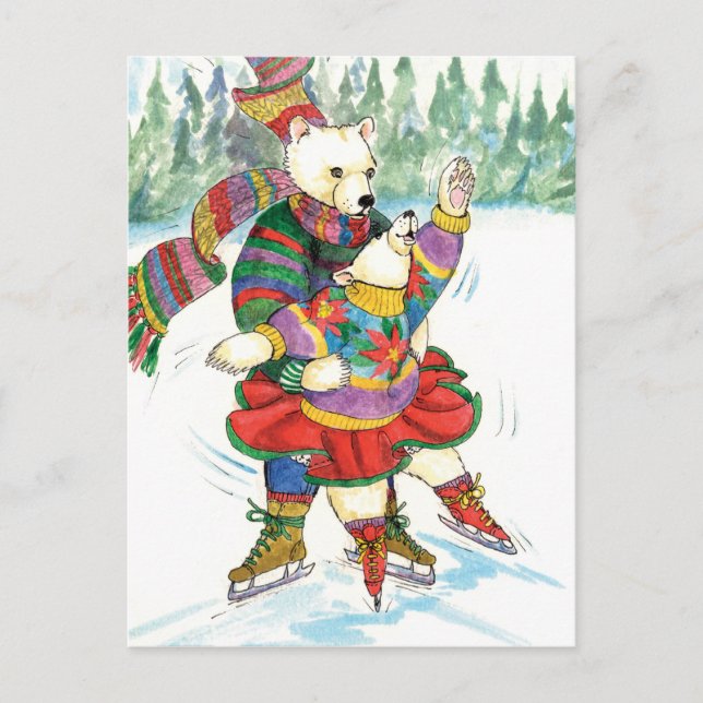 Carte Postale Patinage sur glace Ours polaires (Devant)