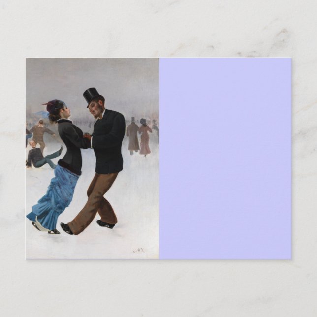 Carte Postale Patineur vintage romantique sur glace (Devant)