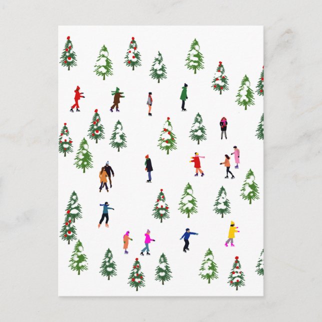 Carte Postale Patineurs sur sapin │ patinage de Noël en hiver   (Devant)