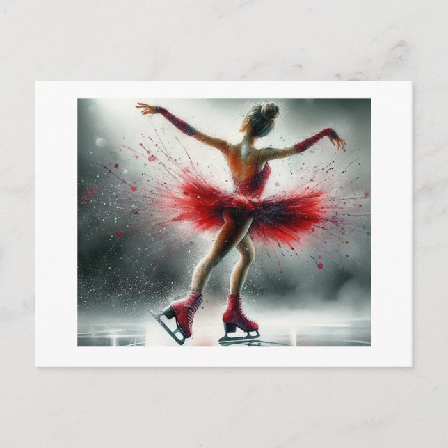 Carte Postale Patineuse en rouge,  (Devant)