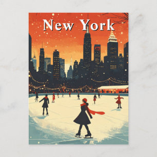 Carte Postale Patinoire vintage de New York à Noël