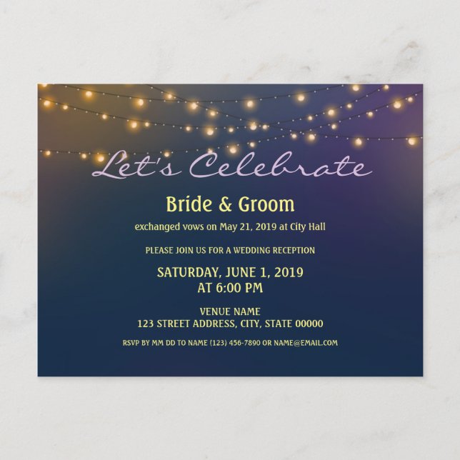 Carte Postale Patio Lights Réception de mariage Eloped (Devant)