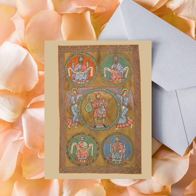 Carte Postale Patriarches Abraham Isaac Jacob Manuscrit médiéval (Patriarchs Abraham Isaac Jacob Medieval Manuscript Crhistian Old Testament Postcard)