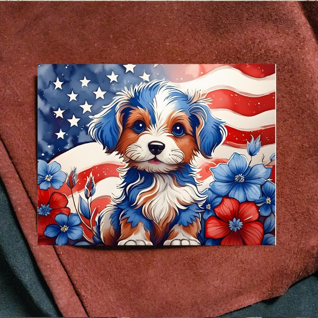 Carte postale Patriotic Pup au milieu des fleurs (Créateur téléchargé)
