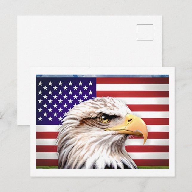 Carte postale patriotique aigle drapeau américain  (Devant / Derrière)