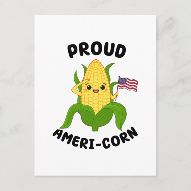 Carte Postale Patriotique Kawaii Corn 4 juillet fête de l'indépe (Devant)
