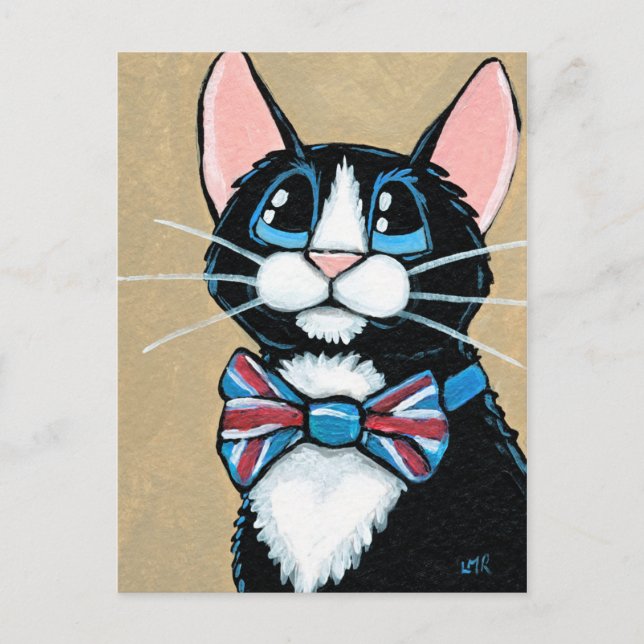 Carte Postale Patriotique Royaume-Uni Tuxedo Chat portant Bow Cr (Devant)