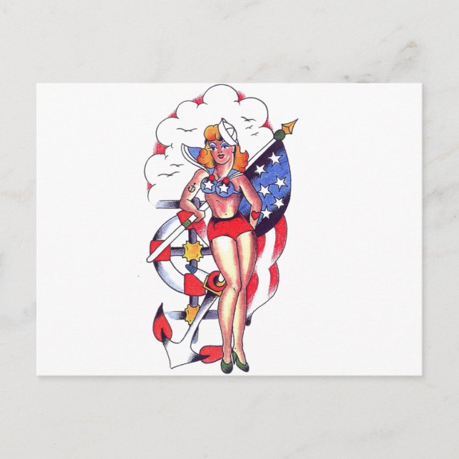 Carte Postale Patriotique Sailor Girl Tattoo Art (Devant)