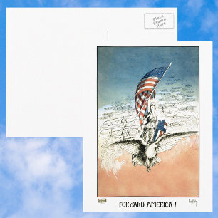 Carte Postale Patriotique vintage, Dame, Aigle avec drapeau amér